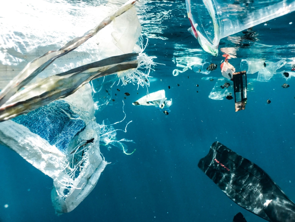 deep ocean with plastic pollution
